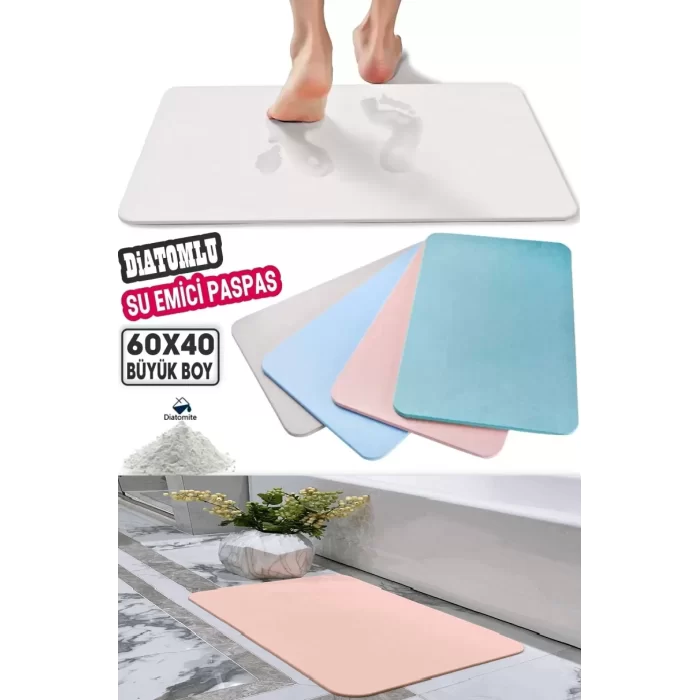 Sihirli Su Emici Diatom Banyo Paspası Kaymaz Taban Figürlü Hijyenik Ayak