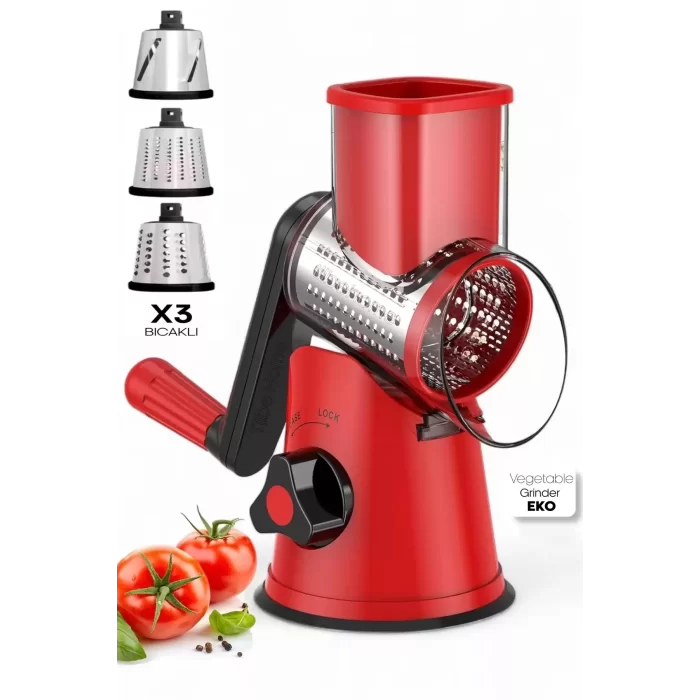 Vegetable Grinder Eko Dilimleyici Kollu Rende Öğütücü 3 Çelik Bıçaklı Sebze Doğrayıcı Mutfak Robotu