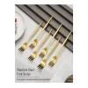 12li Gold Lüx Parlak Yemek Kaşıgı Yemek Çatalı Paslanmaz Çelik Şık Kaşık-Çatal
