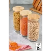 2 Adet Vakumlu Bambu Kapaklı Cam Kavanoz 1400ml Baharatlık Bakliyat Gıda Saklama Kabı Organizer