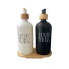 2 li Hands Dishes Siyah Beyaz Dekoratif Mutfak Banyo Sıvı Cam Sabunluk Seti 500ml Bambu Stantlı Set