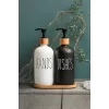 2 li Hands Dishes Siyah Beyaz Dekoratif Mutfak Banyo Sıvı Cam Sabunluk Seti 500ml Bambu Stantlı Set