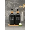 2 li Hands Dishes Siyah Beyaz Dekoratif Mutfak Banyo Sıvı Cam Sabunluk Seti 500ml Bambu Stantlı Set