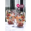 2li Isıya Dayanıklı Borosilikat Çift Çidarlı Flower Cup Çiçekli Bardak Kulplu Kahve Sunum Bardağı 350ml
