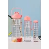 3lü Motivasyonel Sporcu Su Şişesi Tritan Suluk Su Matarası Pipetli Stickerlı Suluk 2000+900+500ml