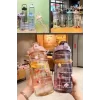3lü Motivasyonel Sporcu Su Şişesi Tritan Suluk Su Matarası Stickerlı Pipetli Suluk 2000+900+500ml