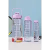 3lü Motivasyonel Su Matarası Tritan Sporcu Su Şişesi Suluk Stickerlı Pipetli Suluk 2000+900+500ml