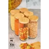 6lı  Vakumlu Bambu Kapaklı Cam Kavanoz 1400ml Baharatlık Bakliyat Gıda Saklama Kabı Organizer