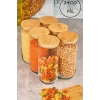 6 Adet Vakumlu Bambu Kapaklı Cam Kavanoz 1400ml Baharatlık Bakliyat Gıda Saklama Kabı Organizer