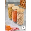 3 Adet Vakumlu Bambu Kapaklı Cam Kavanoz 1400ml Baharatlık Bakliyat Gıda Saklama Kabı Organizer