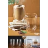 2li Çift Cidarlı Cam Bardak 350 ml Pipetli Çay Kahve Sunum Bardağı Isıya Dayanıklı Kupa Bardak Seti
