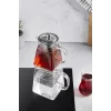 Borasilikat Cam Çaydanlık Takımı Kare Tasarım Çelik Filtre Isıya Dayanıklı Demlik 1450ml.