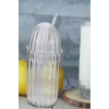 Kubbe Şekilli Oval Cam Kapaklı Isıya Dayanıklı Pinterest Çizgili Bardak Kahve Sunum Bardağı 430ml