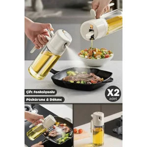 2li Çift Fonksiyonlu Cam Yağdanlık 450ml Zeytinyağı Sıvıyağ Şişesi Airfryer Sprey Yağlık Sirkelik
