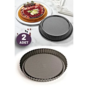 2li Turta & Tart Kek Kalıbı Yuvarlak Yapışmaz Tart Tavası Tatlı Pişirme Kabartmalı