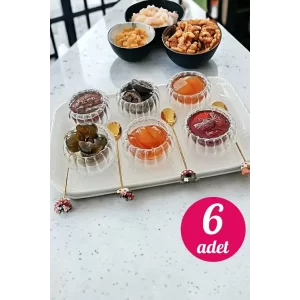 6lı Mini Borosilikat Çizgi Detaylı Çift Cidarlı Çerezlik Şekerlik Sosluk Kahve