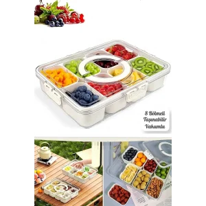 8 Bölmeli Kapaklı Kilit Taşınabilir Saklama Kabı Kahvaltılık Organizer Piknik Seti Gıda Kutusu