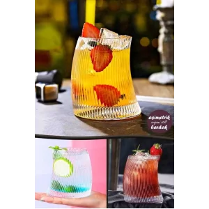 Asimetrik Origami Çizgili Bardak Kahve Kokteyl Sunum Meşrubat Bardağı