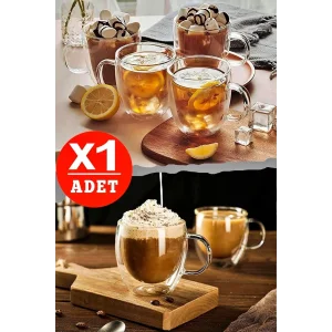 Çift Camlı Çift Cidarlı Cam Kupa 250 Ml Ev Ofis Fincanı Çift Katlı Isı Yalıtımlı