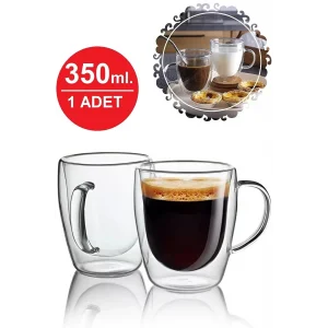 Çift Camlı Çift Cidarlı Cam Kupa 350 Ml Ev Ofis Fincanı Çift Katlı Isı Yalıtıml