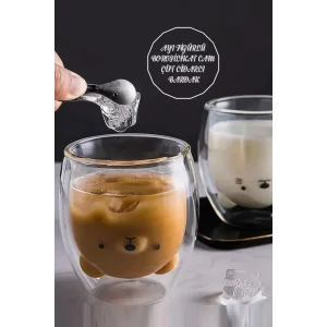 Çift Cidarlı Ayıcık Figürlü Bardak Kahve Meşrubat Sunum