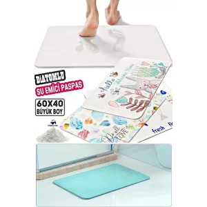 Diatom Paspas Sihirli Su Emici Banyo Paspası Hijyenik Figürlü Dayanıklı Paspas