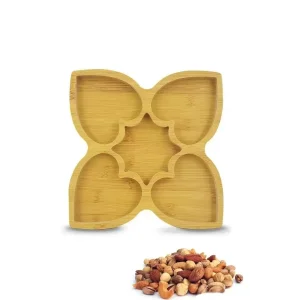 Kalp Ahşap Desenli 5 Bölmeli Çerezlik Sunumluk Tepsi Lüks Ahşap Desenli