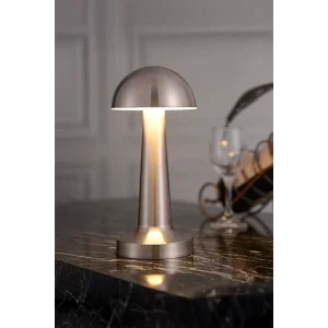 Mantar Model Retro Masa Lambası Mat Gümüş Dimmerli Şarjlı Dekoratif Masaüstü Dekoratif Mantar Lamba