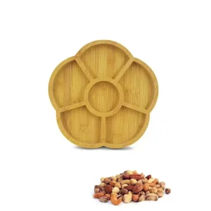 Papatya Ahşap Desenli 6 Bölmeli Çerezlik Sunumluk Tepsi Ahşap Desenli