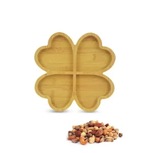 Yaprak Ahşap Desenli 4 Bölmeli Çerezlik Sunumluk Tepsi Ahşap Desenli