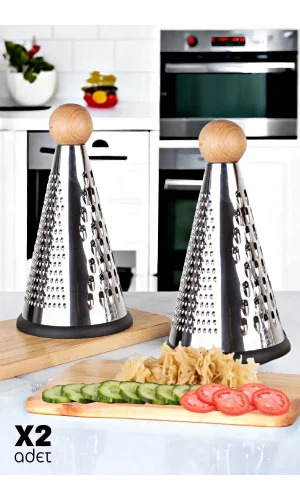 2'li Orta Boy Konik Bambu Topuz Başlı Çelik Peynir Sebze Dilimleyici Kaymaz Tabanlı Peynir Rende