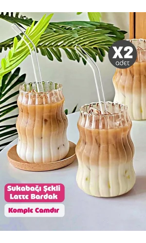 2li Pipetli Sukabağı Şekli Latte Bardak Seti Iskandinav Tarz Cam Bardak Kahve Kokteyl Sunum Bardağı