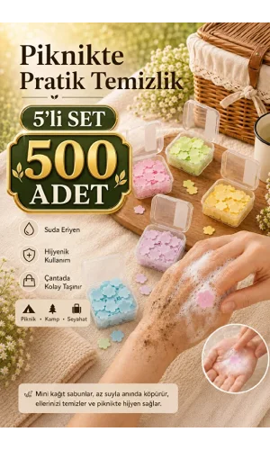 5'li 500 Adet Parfümlü Mini Kağıt Sabun Suda Eriyen Piknik Kamp Seyahat Sabunu