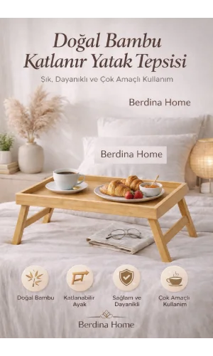 Doğal Bambu Katlanır Yatak Tepsisi Şık Tasarım Dayanıklı Çok Amaçlı Kullanım Sehpası Model