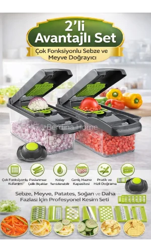 2li Küp Rende 13 Parça Hazneli Sebze Doğrayıcı Dicer Dilimleyici Kesici Fonksiyonlu Mutfak Seti
