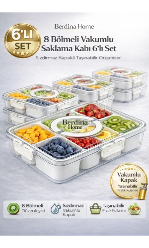 6lı Kilit Kapaklı 8 Bölmeli Taşınabilir Saklama Kabı Kahvaltılık Organizer Piknik Seti Gıda Kutusu
