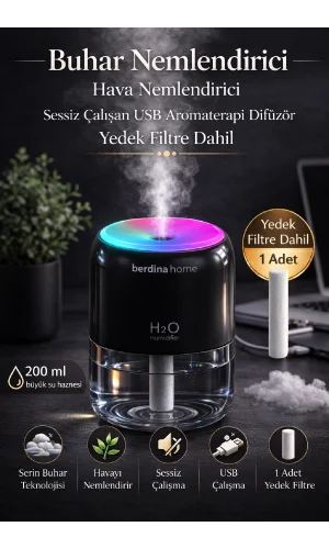 200 ml Buhar Nemlendirici USB Hava Nemlendirici Sessiz Çalışma Yedek Filtre Dahil Difüzör