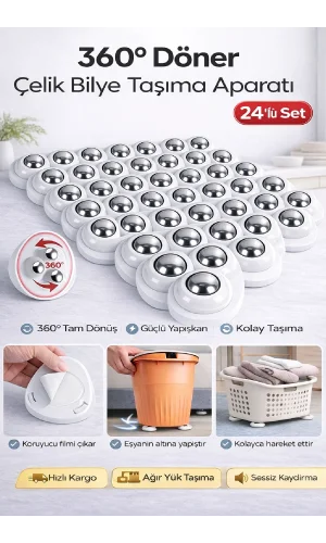 24 Adet 360 Derece Döner Çelik Bilye Tekerlekli Eşya Yük Taşıma Yapışkanlı Eşya Kaydırma Aparatı Set