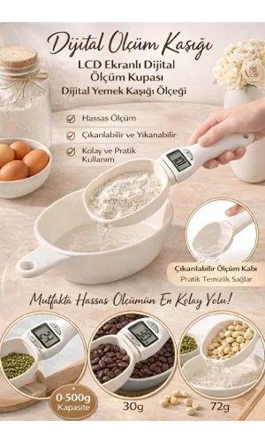 LCD Ekranlı Dijital Ölçüm Kaşığı 0-500g Hassas Mutfak Tartı Kaşığı Çıkarılabilir Hazneli Kullanımlı