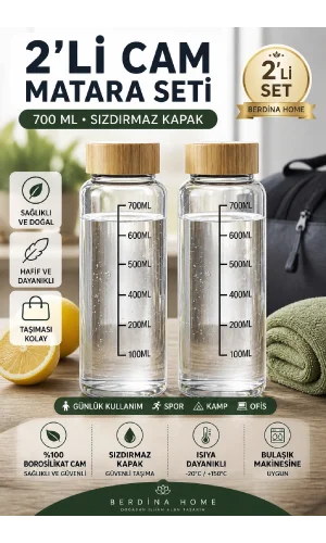 2'li Cam Matara Seti 700 ML Borosilikat Sızdırmaz Kapaklı Sağlıklı Su Şişesi Spor Ofis
