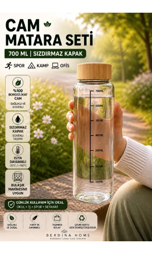 Borosilikat Cam Matara Bambu Kapaklı Vakum Kapaklı Su Şişesi Suluk Taşınabilir 700ml