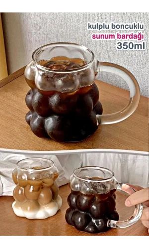 1'AdET Boncuk Şekilli Bardak Meşrubat Su Kahve Sunum Bardağı Isıya Dayanıklı Borosilikat Retro Cam