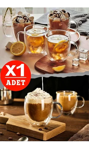 Çift Camlı Çift Cidarlı Cam Kupa 250 Ml Ev Ofis Fincanı Çift Katlı Isı Yalıtımlı