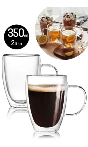 Çift Cidarlı Bardak Kupa 350 Ml Ev Ofis Espresso Kahve Çay Fincanı Borosilikat