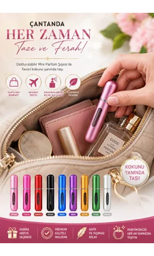 Doldurulabilir Mini Parfüm Şişesi Çanta Boy Seyahat Cep Parfüm ve Kolonya Şişesi 5 ML
