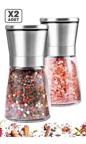 2Li Karabiber Tuz Değirmeni Seramik Bıçaklı Öğütücü Küçük Boy Baharat Öğütücü
