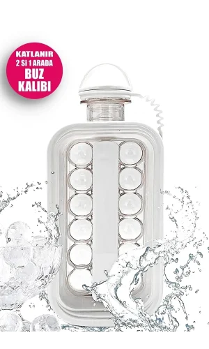 Katlanır Buz Küpü Kalıbı ve İçecek Şişesi Pratik Taşınabilir Buz Küpü Kalıbı Maker Su Şişesi Buzluk