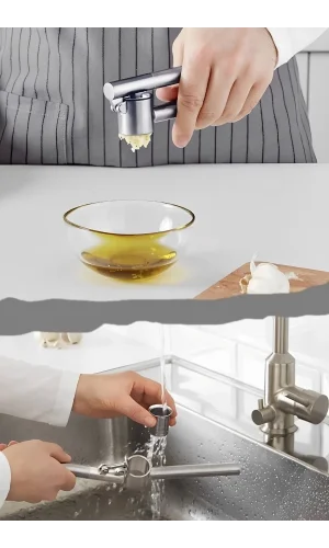 Çelik Sarımsak Ezici Press Pratik Hazneli Sarımsak Ezme Aparatı Çelik Sarımsak Ezici Press