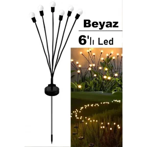 6 Led Beyaz Solar Bahçe Işıkları 2 Li Güneş Enerjili Bahçe