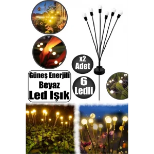 Güneş Enerjili 6lı Led Işık Beyaz Solar Bahçe Çiti Süs Dış Mekan Peyzaj 2 Modlu